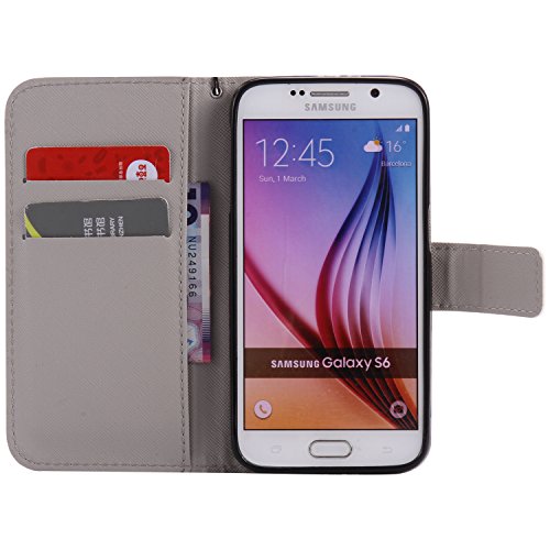 Feeltech Samsung Galaxy S6 Hülle PU-Leder und Brieftasche Bunte Muster Fall mit Magnetverschluss, Hybrid-Kickstand mit Stand-Funktion, schlagen Sie schützende weiche TPU Stoßstangenabdeckung und Kreditkartenhalter für Samsung Galaxy S6 Handgelenk Bügel-Buch-Art-Geldbeutel-Tasche mit 2 In 1 Berühren Sie Stift – White leopard - 5