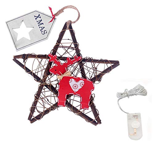 Preisvergleich Produktbild Oshide 20led Lichter Weihnachten handgemachte DIY Zweige Rattan Vorbereitung fünfzackigen Stern mit Lichtern dekorative Ornamente Anhänger