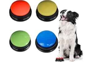 Voarge 4 Unidades de zumbadores con función de grabación para Perros, botón para la comunicación, botón de grabación de Voz de 30 Segundos, Botones grabables para interac