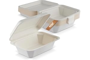 FOOGO Green 50pcs Eco-Friendly Clamshell Takeaway Boxes, 7x5 inch, 21oz / 600ml, Made from Natural Sugarcane Pulp, Disposable Food Container, Biodegradable Home Compostable Sugarcane Bagasse