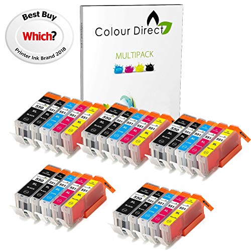 25 XL ( 5 Sets) Colour Direct Compatible Cartouches d'encre compatibles Remplacement Pour Canon CLI-551XL/ PGI-550XL - Pixma MG5450 MG5550 MG5650 MG6350 MG6450 MG6600 MG6650 MX925 MX725 MG7150 MG7550 iP7250 iP7200 iP8750 iX6850 Imprimantes