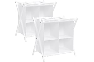 HUHOTE Suitcase Stand, Luggage Rack, Set of 2, Foldable Suitcase Stand, Suitcase Stands with Storage Compartments, Suitcase Rack for Guest Room, Bedroom, Hotel, for Travel Luggage (White)