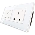 Saska WiFi Smart Wall Socket Outlet Glass Panel Remote Control Works with Amazon Alexa/Google Home (White, Double Socket)