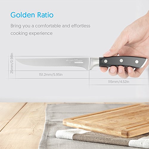 SKY LIGHT Ausbeinmesser 14cm Flexible Filiermesser Geschmiedete Rasiermesser scharfe Klinge High Carbon Deutsch Edelstahl, Beize und Rost beständig Zerlege Besteck mit ergonomischem Anti Rutsch Griff Küchenmesser - 6
