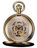 KS Taschenuhr mit Kette Herren Mechanisch Skelett Steampunk Analog Vintage Geschenkbox Gold KSP011