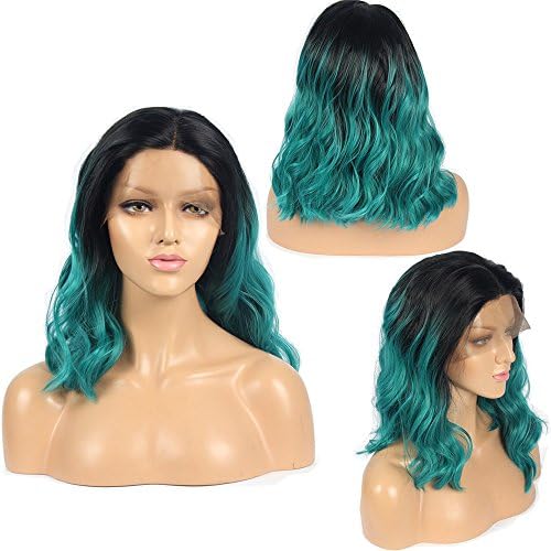 Ivan CosmeticHairstyle Of Polaris Loose Curly 14inch Green With Black Top Synthetic Lace Front Kanekalon High Temperature Resistant Wigs With Baby Hair Pre Plucked Hair For All Skins Women.