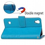 Handyhülle LG X power, K220 Hülle Tasche, Ougger Kunst Blatt Beutel BriefHülle Tasche Bumper Schale Schutzhülle PU Leder Weich Magnetisch Silikon Haut Flip Cover mit Kartenslot (Blau) - 