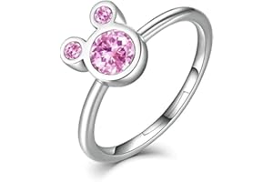24 JOYAS Anillo Mickey Mouse Rosa Ajustable de Plata de Ley 925 y Circonitas Rosa 5A para Niñas, Chicas, Mujer, Cumpleaños, Aniversario o Regalo romántico