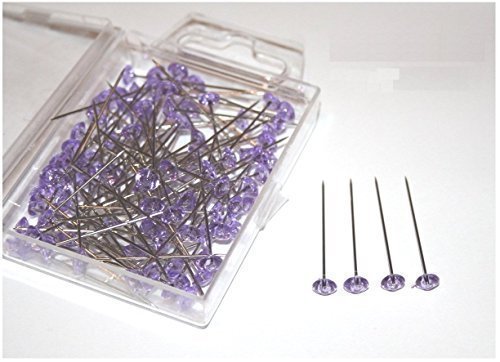 1x 100 Stück Stecknadel mit Strasskopf - Lila 3,8cm Länge