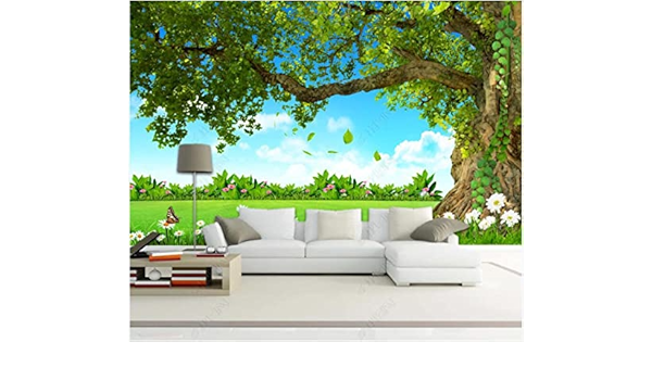 Photo Wallpaper 3d Non Woven Beautiful Green Big Tree Lawn Blue Sky And White Clouds Natural Scenery Wall Paper Mural Poster 400x280cm Amazon Co Uk Diy Tools