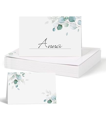 Segnaposto Per Matrimonio, Compleanno, Battesimo - 50 Biglietti Argento Con Eucalipto - Foto 14