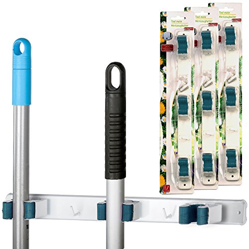 3x Gerätehalter Werkzeughalter Geräteleiste Werkzeugleiste Gerätehalterung Besenhalter blau Farbwahl - 2
