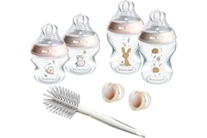 Tommee Tippee Starter Set Natural Start per neonati,150ml e 260ml, biberon anti-colica con tettarella a flusso lento inclusa, e medio per favorire un attacco naturale, autosterilizzante, rosa