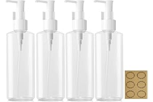 Apstaqeoo 4 dispensadores de loción vacíos de 150 ml rellenables, botellas de viaje ovaladas de plástico transparente para maquillaje, cosméticos, champú, aceite de limpieza de masaje