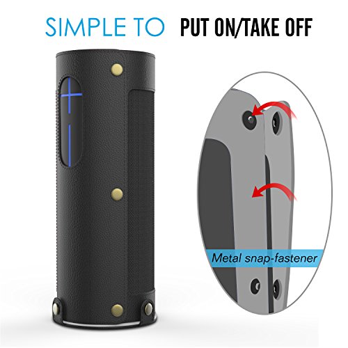 MoKo UE MEGABOOM Lautsprecher Hülle Abdeckung, Premium Kunstleder Schutzhülle Tasche Case mit Handschlaufe / Karabiner für UE MEGABOOM Bluetooth Wireless Speaker, Schwarz - 6