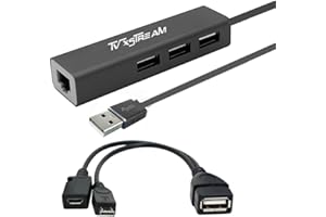 TV XSTREAM LAN Ethernet Adapter with 3 USB Port Hub with OTG USB Power Included for TV Streaming Devices FIRESTICKS, 2nd Gen, 3rd Gen 4K firestick, Expand Storage and More
