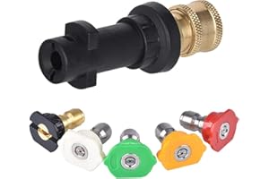 CLKE Pressure Washer Accessories for Karcher K2 K3 K4 K5 K6 K7, 1/4'' Quick Connect Female Fitting, with 5 Power Nozzle Tips Multiple Degrees, Pressure Washer Adapter Kit