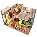 Produktbild Mini-Puppenhaus, romantische nordische ungiftig Mini handgemachte Holz DIY Dollhouse Kit Miniaturen mit LED-Leuchten für Kinder Weihnachten, Geburtstag, Feriengeschenk (ohne Staubschutzhülle)