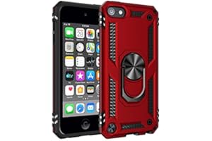 BestST iPod Touch 5/6/7 Hülle für Apple iPod Touch 5/6/7 Schutzhülle + Displayschutz 360 Grad Drehbar Ringhalter mit Magnetischer Handyhalter Auto Handy hülle- Rot