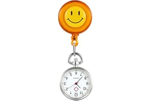 Silverora Schwesternuhr Schwesternuhren mit Clip Krankenschwester Uhren Kartoon Smile Gesicht Nurse Watch Uhr zum anstecken Pflege Uhr Arzt Uhr Bunt