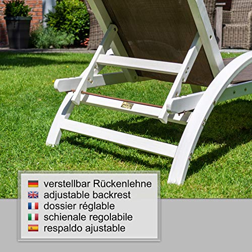 Liegestuhl Caribic | verstellbare Rückenlehne | 100% wetterfeste Gartenliege | Sonnenliege mit Armlehnen | Gartenmöbel aus Holz weiß gestrichen - 3