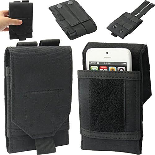 Universal Army Military Hiking Tactical Camo Bag Case Cover Pouch Belt Loop Hook Holster For Apple iPhone 3GS, 3G, 4S, 4, 5S, 5, 5C, SE - Black