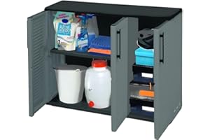 ‎GARPET GarPet Gartenschrank 3-türig Kunststoff Schrank Wetterfest Geräteschrank Balkonschrank halbhoch Haushaltsschrank Werkstatt Schrank Kunststoffschrank
