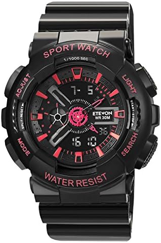 ETEVON Women Multifunction Analog Digital Quartz Sport Watch, Electronic Waterproof Calendar Alarm Stopwatch Outdoor Black Fashion Watches for Ladies