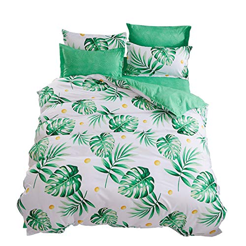 ED-Lumos Juego de Ropa de Cama ?Piezas para Cama 135-150cm Funda de Edredón 240x220cm Sábana 230x250cm Funda de Almohada 48x74cm Poliéster Color Verde con Hoja Grande