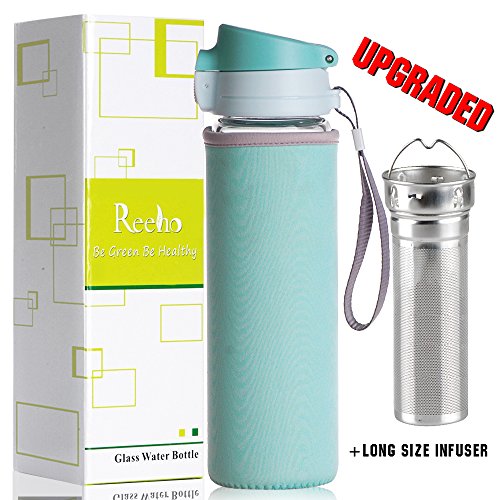 Reeho® Tragbare 510ml Sportflasche Trinkflasche aus Glas, BPA-frei Wasserflasche Glas, Borosilikat Glasflasche Mit Nylon Tasche, Flaschen für Wandern, Fitnessstudio , Laufen - 2