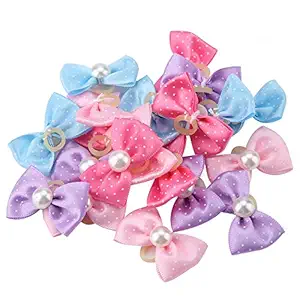 HEEPDD 20pcs Dog Hair Bowsknot, Pet Puppy Cats Wave Point Hair Band with Faux Pearl Small Pets Grooming Products for Cats Dogs Kitten Puppies