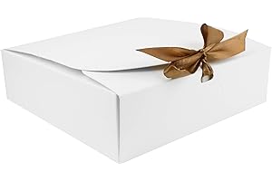 Emartbuy Confezione da 12 Confezione Regalo a Forma Quadrata, 16.5 cm x 16.5 cm x 5 cm, Assemblaggio Facile, Scatola Kraft Bianca Con Fiocco in Nastro