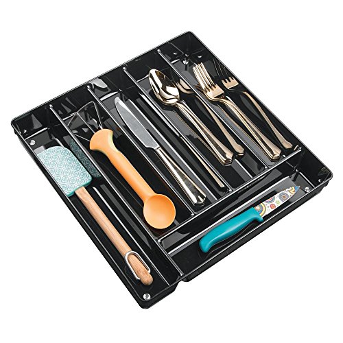 InterDesign 55937EU Linus Küchenschubladen-Organizer für Besteck, Pfannenmesser, Utensilien – schwarz, Plastik, Black, 34,3 x 34,8 x 5,1 cm - 6