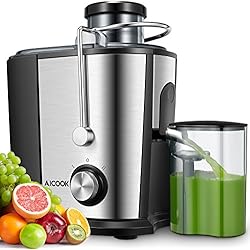 Centrifugeuse Fruits et Légumes, Aicook 65MM Large Bouche 600W Extracteur de Jus, sans BPA, en Acier Inoxydable de Qualité Alimentaire, la Centrifugeuse Deux Vitesses Avec la Ffonction Anti-Goutte