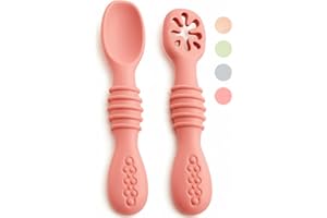 VegMai® Precucchiai per bambini. BLW Learning Spoons, Phase 1 + Phase 2. Raccomandato da nutrizionisti ed esperti di svezzamento. Rivestito in Silicone Antibatterico ed Ergonomico. (Rosa)