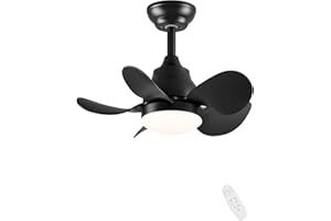 CJOY Inclinabile Ventilatore da Soffitto con Luce e Telecomando Nero 56cm, Piccolo Ventilatori da Soffitto con Lampade 5 Pale, Dimmerabile 3 CCT, 6 Velocità Silenzioso Reversibile per Camera da Letto