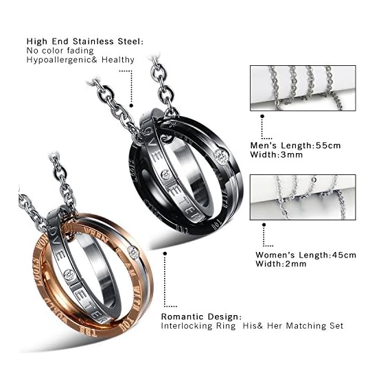 Cupimatch Collares Parejas Joyería de Acero Inoxidable Amor CZ Amor Enamorados Hipoalergénico Joyería de Moda Regalo San Valentín Aniversario (Estilo-3) - Imagen 4