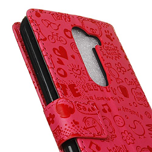 Hülle für LG X Mach,QUENJOY® Cartoon Textur Hochwertigem Flip Case Tasche Smart Cover Beschützer Haut Schutzhülle mit Kartenfach und Standfunktion für LG X Mach,LG K600 X Mach (5,5 Zoll) Smart Phone,Rose - 7