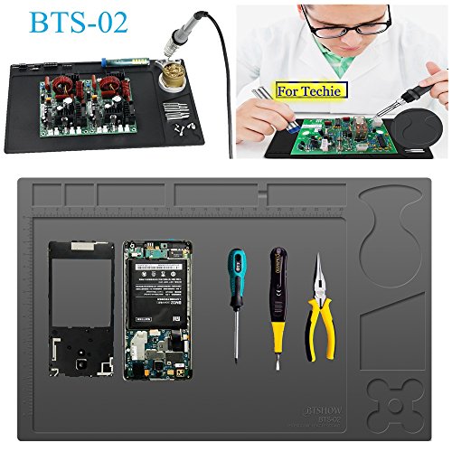 BTSHOW Silikon Lötunterlage/Lötmatte Hitzebeständige Projektmatte/Soldering Mat Tisch-Arbeitsmatte Hitzeschutzmatte, Schweißmatte, Schweißen Profi Silikon Reparaturmatte zum Hochtemperatur Lötstation, Lötkolben, Heissluftgebläse, Werkbank Reparatur Operator Station für Elektronikreparatur 33X21CM - 2