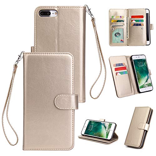 Folio Case for iPhone 8 Plus, 9s Magnetic Closure PU Leather Flip Wallet for Girls Grey Folio Cover Money Pouch Purse Outdoor Protection Shockproof Shell for iPhone 8 Plus