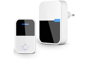 esLife Funk-Türklingel mit großer Reichweite von 500 Fuß, netzunabhängige, wasserdichte mit 1Drucktaste(keine Batterie erforderlich)und 1 PluginEmpfänger mit LED-Blitz, 38verschiedene Melodien, ES1181