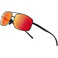 SUNGAIT Ultra Lightweight Rectangular Polarized Sunglasses UV400 Protection (Black Frame Red Mirror Lens, 62) Metal Frame 2458 HEKHO
