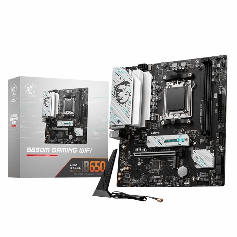 MSI B650M Gaming WiFi Motherboard, mATX - Supports AMD Ryzen 7000 Series Processors, AM5 - DDR5 Memory Boost 7800+ MHz/OC, PCIe 4.0 x16, M.2 Gen4