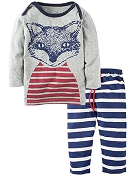 BIG ELEPHANT Baby Jungen 2 Stück Fox gedruckte lange Hülsen Hosen-Kleidungs-Satz J96