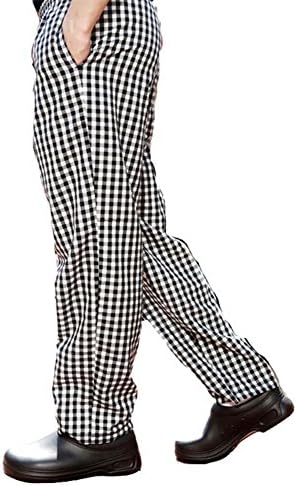 Unisex black and white large check chef trousers catering cooks kitchen waiter uniform