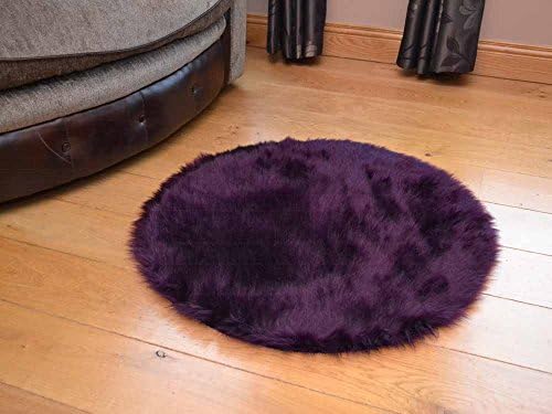 Faux Fur Soft Aubergine Circular Sheepskin Style Rug Available in 2 sizes (68cm Diameter)