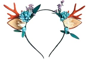Unicra Christmas Headband Flower Antlers Headband Elk Deer Animal Horns Hair Piece Headwear Halloween Hair Accessories for Women and Girls