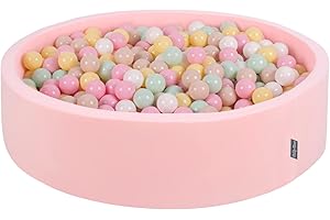 KiddyMoon Piscina di Palline 120X30cm/300 Palline Colorate Grande Tondo per Bambini, Fabbricato in EU, Rosa:Beige Pastello/Giallo Pastello/Bianco/Menta/Rosa Chiaro