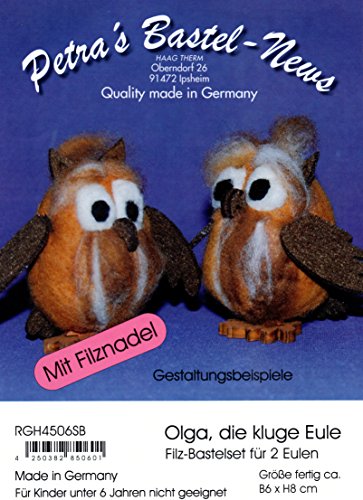 Petra's Bastel-News A-RG4506F Filzbastelset, "Eulen" für 2 Figuren, inklusive Filznadel, Farbe und Kleber