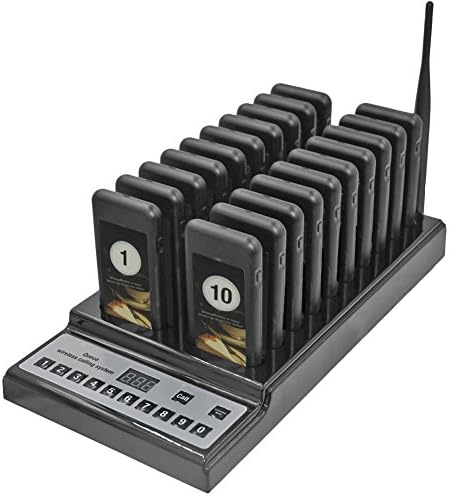 Portable Wireless Calling Paging System Upscale Restaurant Coffee Shop Guest Paging Queuing Calling System with 20pcs Chargeable Pagers and Charging Dock